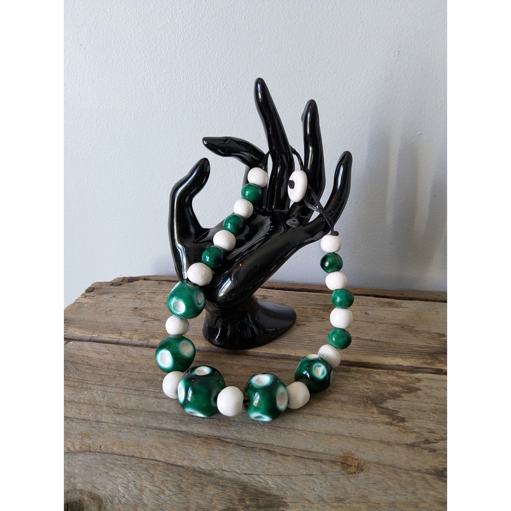 Funky White and Forest green Ceramic beaded statement Choker necklace